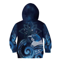 New Zealand Matariki Kid Hoodie Maori Tui Bird Blue Galaxy