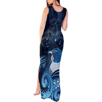 New Zealand Matariki Tank Maxi Dress Maori Tui Bird Blue Galaxy DT05 - Polynesian Pride