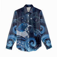 New Zealand Matariki Women Casual Shirt Maori Tui Bird Blue Galaxy