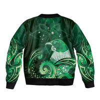 New Zealand Matariki Bomber Jacket Maori Tui Bird Green Galaxy