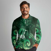 New Zealand Matariki Long Sleeve Polo Shirt Maori Tui Bird Green Galaxy DT05 - Polynesian Pride