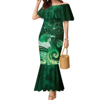 New Zealand Matariki Mermaid Dress Maori Tui Bird Green Galaxy