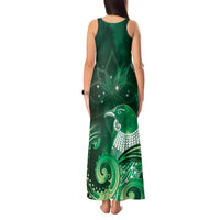 New Zealand Matariki Tank Maxi Dress Maori Tui Bird Green Galaxy