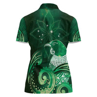 New Zealand Matariki Women Polo Shirt Maori Tui Bird Green Galaxy