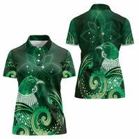 New Zealand Matariki Women Polo Shirt Maori Tui Bird Green Galaxy