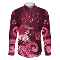 New Zealand Matariki Family Matching Long Sleeve Bodycon Dress and Hawaiian Shirt Maori Tui Bird Magenta Galaxy