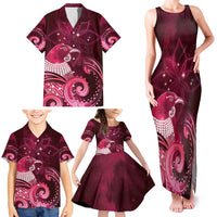 New Zealand Matariki Family Matching Tank Maxi Dress and Hawaiian Shirt Maori Tui Bird Magenta Galaxy