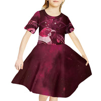 New Zealand Matariki Kid Short Sleeve Dress Maori Tui Bird Magenta Galaxy