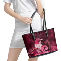 New Zealand Matariki Leather Tote Bag Maori Tui Bird Magenta Galaxy