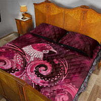 New Zealand Matariki Quilt Bed Set Maori Tui Bird Magenta Galaxy