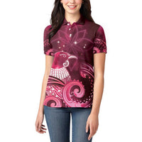New Zealand Matariki Women Polo Shirt Maori Tui Bird Magenta Galaxy