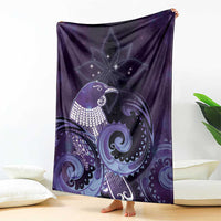 New Zealand Matariki Blanket Maori Tui Bird Purple Galaxy