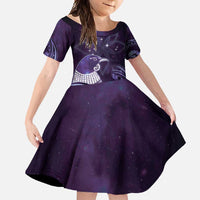 New Zealand Matariki Family Matching Off Shoulder Maxi Dress and Hawaiian Shirt Maori Tui Bird Purple Galaxy