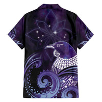 New Zealand Matariki Family Matching Short Sleeve Bodycon Dress and Hawaiian Shirt Maori Tui Bird Purple Galaxy
