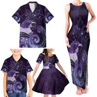 New Zealand Matariki Family Matching Tank Maxi Dress and Hawaiian Shirt Maori Tui Bird Purple Galaxy