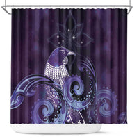New Zealand Matariki Shower Curtain Maori Tui Bird Purple Galaxy