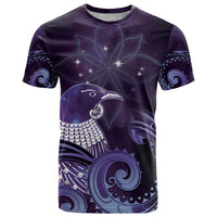 New Zealand Matariki T Shirt Maori Tui Bird Purple Galaxy