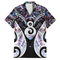 New Zealand Aotearoa Family Matching Off The Shoulder Long Sleeve Dress and Hawaiian Shirt Pikorua Single Twist Pink Paua Shell