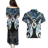 New Zealand Aotearoa Couples Matching Puletasi and Hawaiian Shirt Pikorua Single Twist Green Paua Shell