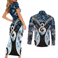 New Zealand Aotearoa Couples Matching Short Sleeve Bodycon Dress and Long Sleeve Button Shirt Pikorua Single Twist Green Paua Shell