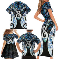 New Zealand Aotearoa Family Matching Short Sleeve Bodycon Dress and Hawaiian Shirt Pikorua Single Twist Green Paua Shell