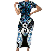 New Zealand Aotearoa Family Matching Short Sleeve Bodycon Dress and Hawaiian Shirt Pikorua Single Twist Green Paua Shell