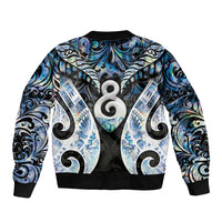 New Zealand Aotearoa Sleeve Zip Bomber Jacket Pikorua Single Twist Green Paua Shell