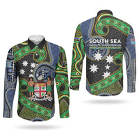 South Sea Islanders And Fiji Couples Matching Long Sleeve Bodycon Dress and Long Sleeve Button Shirt Fijian Coat Of Arms And Southern Cross DT05 - Polynesian Pride