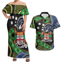 South Sea Islanders And Fiji Couples Matching Off Shoulder Maxi Dress and Hawaiian Shirt Fijian Coat Of Arms And Southern Cross DT05 Black - Polynesian Pride