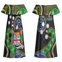 South Sea Islanders And Fiji Couples Matching Off Shoulder Maxi Dress and Hawaiian Shirt Fijian Coat Of Arms And Southern Cross DT05 - Polynesian Pride