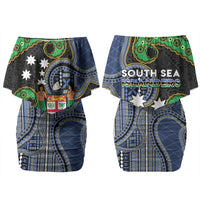 South Sea Islanders And Fiji Couples Matching Off Shoulder Short Dress and Hawaiian Shirt Fijian Coat Of Arms And Southern Cross DT05 - Polynesian Pride