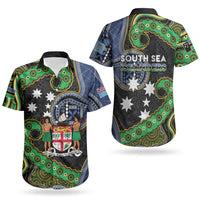 South Sea Islanders And Fiji Couples Matching Off The Shoulder Long Sleeve Dress and Hawaiian Shirt Fijian Coat Of Arms And Southern Cross DT05 - Polynesian Pride