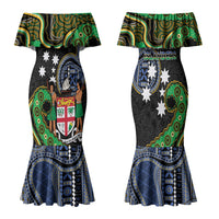 South Sea Islanders And Fiji Family Matching Mermaid Dress and Hawaiian Shirt Fijian Coat Of Arms And Southern Cross DT05 Mom's Dress Black - Polynesian Pride