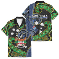 South Sea Islanders And Fiji Family Matching Mermaid Dress and Hawaiian Shirt Fijian Coat Of Arms And Southern Cross DT05 Dad's Shirt - Short Sleeve Black - Polynesian Pride