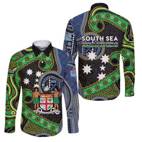 South Sea Islanders And Fiji Family Matching Mermaid Dress and Hawaiian Shirt Fijian Coat Of Arms And Southern Cross DT05 Dad's Shirt - Long Sleeve Black - Polynesian Pride