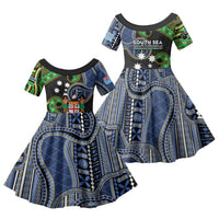 South Sea Islanders And Fiji Family Matching Mermaid Dress and Hawaiian Shirt Fijian Coat Of Arms And Southern Cross DT05 Daughter's Dress Black - Polynesian Pride