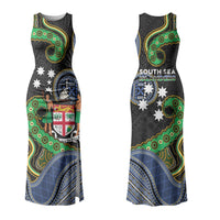 South Sea Islanders And Fiji Family Matching Tank Maxi Dress and Hawaiian Shirt Fijian Coat Of Arms And Southern Cross DT05 Mom's Dress Black - Polynesian Pride