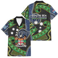 South Sea Islanders And Fiji Family Matching Tank Maxi Dress and Hawaiian Shirt Fijian Coat Of Arms And Southern Cross DT05 Dad's Shirt - Short Sleeve Black - Polynesian Pride
