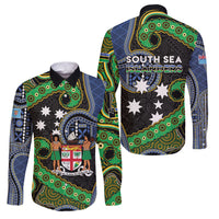 South Sea Islanders And Fiji Family Matching Tank Maxi Dress and Hawaiian Shirt Fijian Coat Of Arms And Southern Cross DT05 Dad's Shirt - Long Sleeve Black - Polynesian Pride