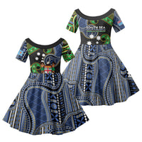 South Sea Islanders And Fiji Family Matching Tank Maxi Dress and Hawaiian Shirt Fijian Coat Of Arms And Southern Cross DT05 Daughter's Dress Black - Polynesian Pride