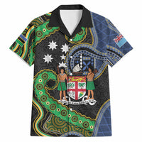 South Sea Islanders And Fiji Hawaiian Shirt Fijian Coat Of Arms And Southern Cross DT05 Black - Polynesian Pride