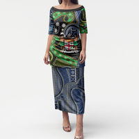 South Sea Islanders And Fiji Puletasi Fijian Coat Of Arms And Southern Cross DT05 Long Dress Black - Polynesian Pride