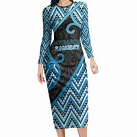 Custom Aotearoa Atua Ranginui Long Sleeve Bodycon Dress Maori Sky Father Koru Patterns