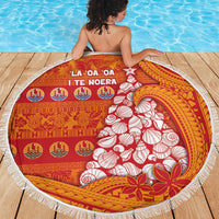 French Polynesia Christmas Beach Blanket Seashell Xmas Tree Tribal Waves - Polynesian Pride
