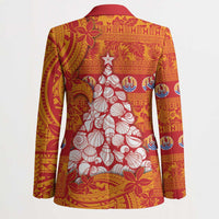French Polynesia Christmas Blazer Seashell Xmas Tree Tribal Waves - Polynesian Pride