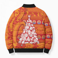 French Polynesia Christmas Bomber Puffer Jacket Seashell Xmas Tree Tribal Waves - Polynesian Pride