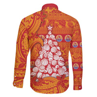 French Polynesia Christmas Family Matching Off The Shoulder Long Sleeve Dress and Hawaiian Shirt Seashell Xmas Tree Tribal Waves - Polynesian Pride