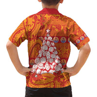 French Polynesia Christmas Family Matching Off Shoulder Maxi Dress and Hawaiian Shirt Seashell Xmas Tree Tribal Waves - Polynesian Pride