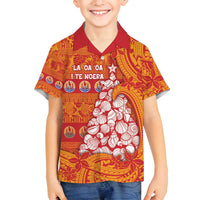 French Polynesia Christmas Family Matching Off Shoulder Maxi Dress and Hawaiian Shirt Seashell Xmas Tree Tribal Waves - Polynesian Pride
