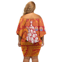 French Polynesia Christmas Family Matching Off Shoulder Short Dress and Hawaiian Shirt Seashell Xmas Tree Tribal Waves - Polynesian Pride